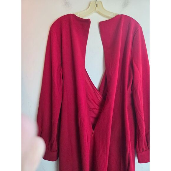 NWT DKNY Red V-Neck Faux Wrap Long Sleeve Semi Formal/Cocktail Dress size 16 - Picture 9 of 9